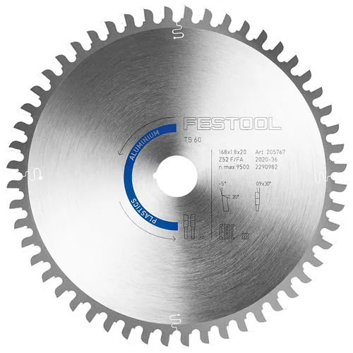 Festool Pilový kotouč do okružních pil HW 168x1,8x20 F/FA 52 ALUMINIUM/PLASTICS