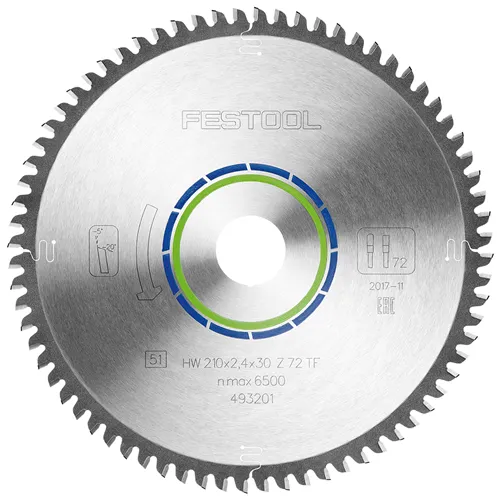 Festool Pilový kotouč do okružních pil HW 210x2,4x30 TF72 ALUMINIUM/PLASTICS