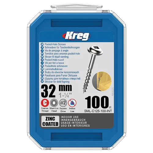 Kreg Zinc Maxi-Loc Šrouby pro skryté spoje - 32 mm, hrubý závit, 100 ks