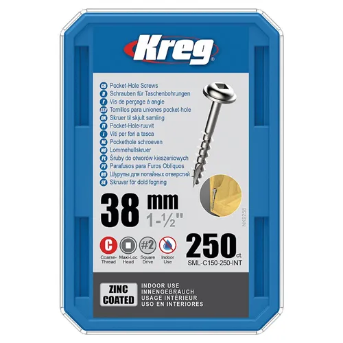 Kreg Zinc Maxi-Loc Šrouby pro skryté spoje - 38 mm, hrubý závit, 250 ks