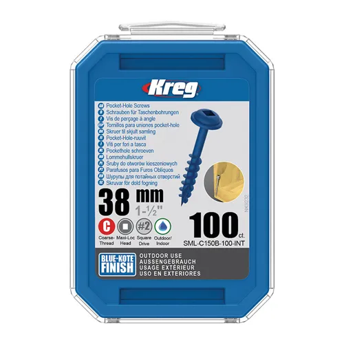 Kreg Blue-Kote Maxi-Loc Šrouby pro skryté spoje - 38 mm, hrubý závit, 100 ks