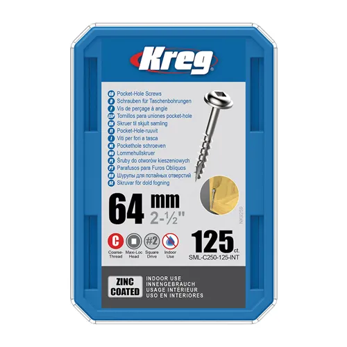 Kreg Zinc Maxi-Loc Šrouby pro skryté spoje - 64 mm, hrubý závit, 125 ks