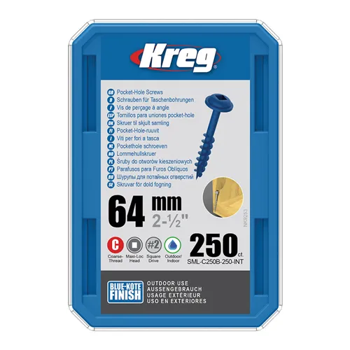 Kreg Blue-Kote Maxi-Loc Šrouby pro skryté spoje - 64 mm, hrubý závit, 250 ks