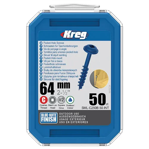 Kreg Blue-Kote Maxi-Loc Šrouby pro skryté spoje - 64 mm, hrubý závit, 50 ks