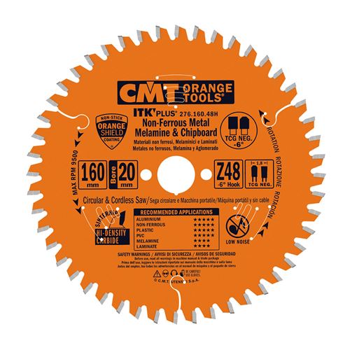 CMT ITK Ultra Thin-Kerf Saw Blade for Laminate, Non-ferrous Metal, Plastic - D160x1,8 d20 Z48 HW