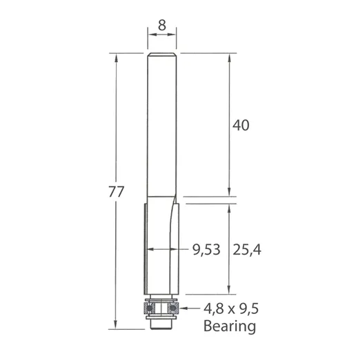 IGM M106 Ořezávací fréza - D9,53x25,4 L77 S=8 HW
