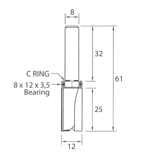 IGM M112 Drážkovací fréza s ložiskem - D12x25 L61 S=8 HW