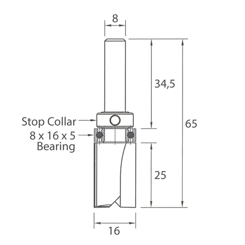 IGM M112 Drážkovací fréza s ložiskem - D16x25 L65 S=8 HW