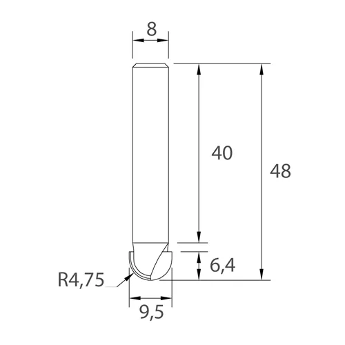 IGM M114 Čelní vypouklá fréza - R4,75 D9,5x6,4 L48 S=8 HW