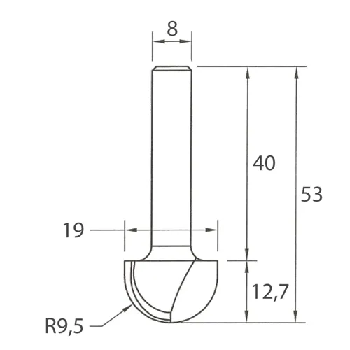 IGM M114 Čelní vypouklá fréza - R9,5 D19x12,7 L53 S=8 HW