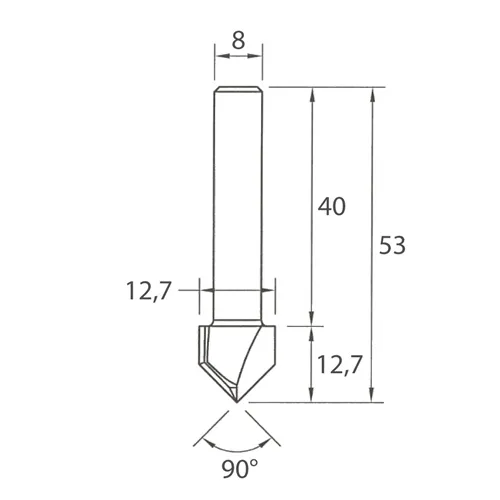 IGM M115 Fréza na V-drážku - 90° D12,7x12,7 L53 S=8 HW