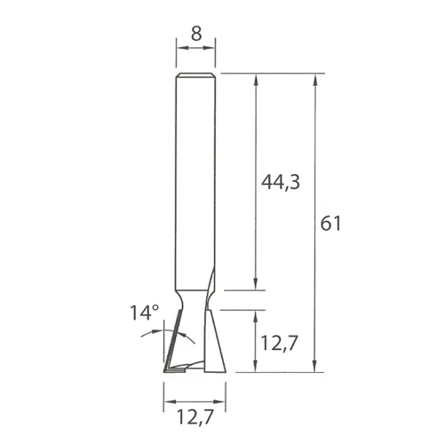 IGM M118 Fréza pro rybinový spoj - 14° D12,7x12,7 L61 S=8 HW