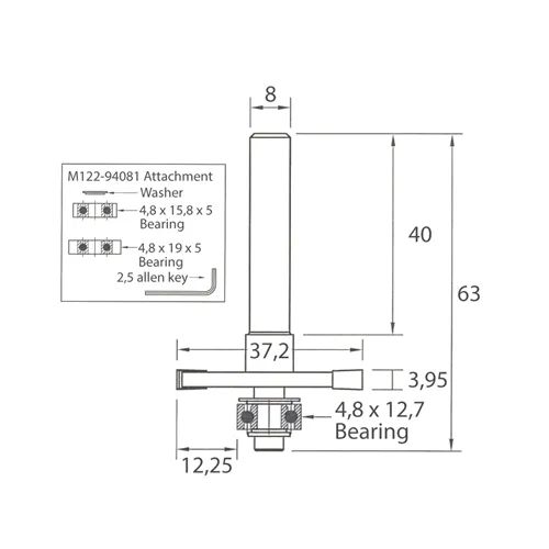 IGM M122 Talířová fréza pro lamelové spoje sada - D37,2x3,95 H12,25 L63 S=8 HW