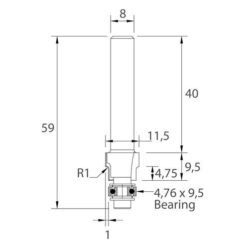 IGM M138 Zaoblovací fréza vydutá - R1 D11,5x9,5 L59 S=8 HW