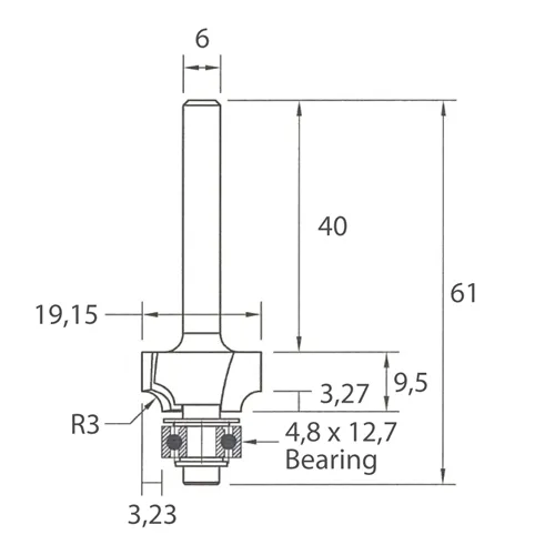 IGM M138 Zaoblovací fréza vydutá - R3 D19,15x9,5 L61 S=6 HW