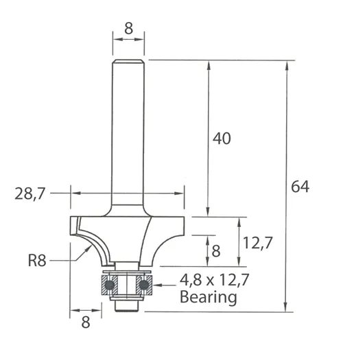 IGM M138 Zaoblovací fréza vydutá - R8 D28,7x12,7 L64 S=8 HW