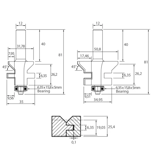 IGM M142 Fréza pro spoj na pero-drážku - D50,8x29,65 t19,05-25,4 L81 S=12 HW