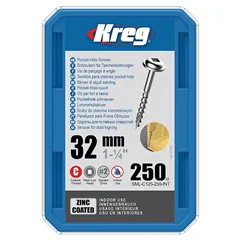 Kreg Zinc Maxi-Loc Šrouby pro skryté spoje - 32 mm, hrubý závit, 250 ks