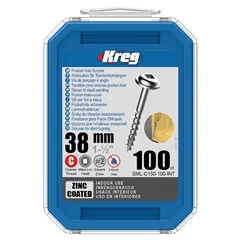 Kreg Zinc Maxi-Loc Šrouby pro skryté spoje - 38 mm, hrubý závit, 100 ks