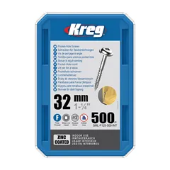 Kreg Zinc Maxi-Loc Šrouby pro skryté spoje - 32 mm, jemný závit, 500 ks