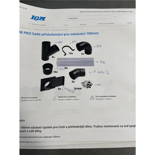 IGM PRO Sada příslušenství pro odsávání 100mm (Použito)